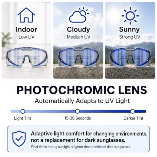 Image of Photochromic Z87 Safety Sports Sunglasses for Men Women, ANSI Z87 TR90 Frame UV400 Protection for Running Cycling
