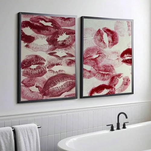 Poster canvas Kiss Lips rouge 30x50 cm avec cadre pour déco de chambre moderne
