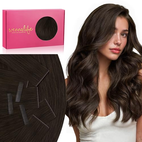 Image of WENNALIFE Invisi Edge Tape in Hair Extensions Human Hair,#2A,20 Inch | 20 Inch 50g 20pcs (Invisi Edge & Classic) Light Dark Brown Invisi Remy Hair Natural Seamless Injected Tape Ins