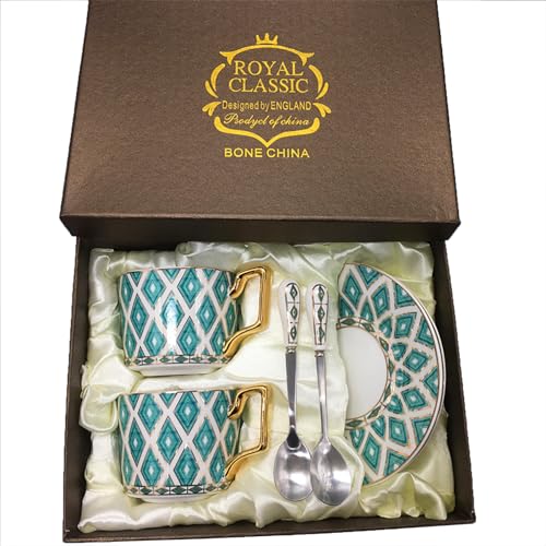 XUDREZ Lot de 6 tasses à thé en porcelaine anglaise vintage avec tasse à café, soucoupe, cuillère à café