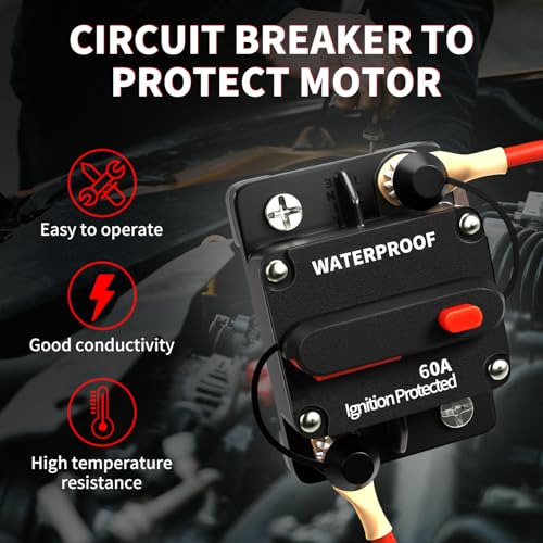 TEMCHY 60Amp Circuit Breaker Waterproof Marine Motor Accessory for Boat Trolling ATV Trailer Vehicles Stereo Audio Electronic Battery Solar System Inline Fuse with Manual Reset Switch DC 12V-48V - Thumbnail 2