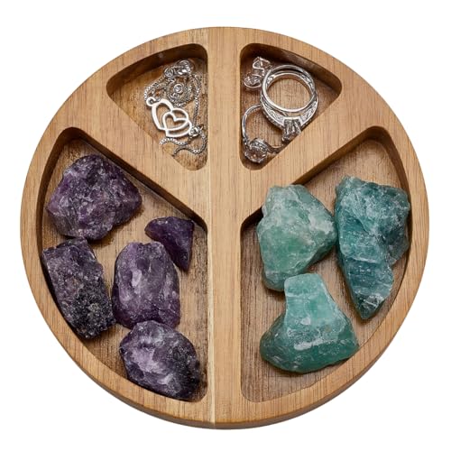 FINGERINSPIRE Bandeja de Madera con Forma de Símbolo de la Paz Redonda de Madera para Guardar Piedras Curativas Color Marrón para Guardar Joyas Piedras de Cristal Llaves Pequeñas Decoración del Hogar
