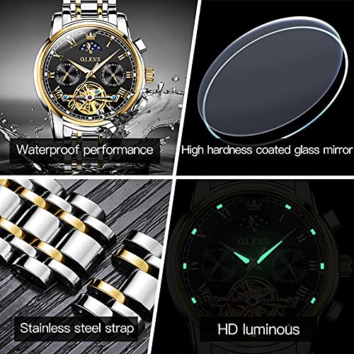 Image of OLEVS Mens Automatic Watches Skeleton Mechanical Self Winding Luxury Fashion Dress Wrist Watch Luminous Waterproof