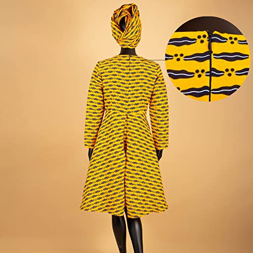 Image of African Dashiki Dresses for Women Party Flower Floral Fashion Culture Vintage+Headwrap 35x45 inch