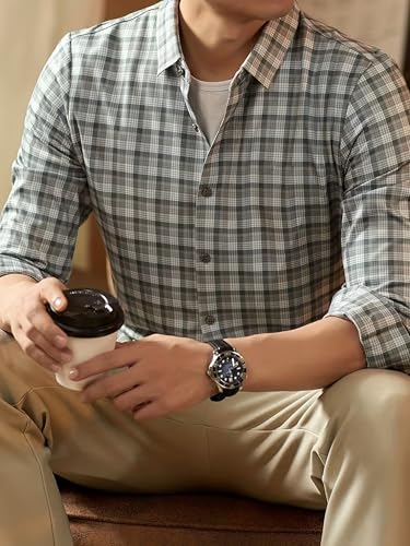 Image of Lymio Men Shirt | Checkered Button Down Shirt for Men | Slim Fit Casual & Semi-Formal Shirts for Man | Textured Long Sleeve | Office & Weekend Ready (Packs Also Available) (Small-Checks)