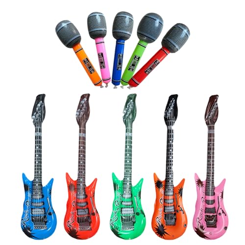 YOFANUP Inflatable Instruments Set Inflatable Musical Instrument Inflatable Guitar Microphone Rock and Roll Musical Instruments Props For Music Party Decorations (Small Size)