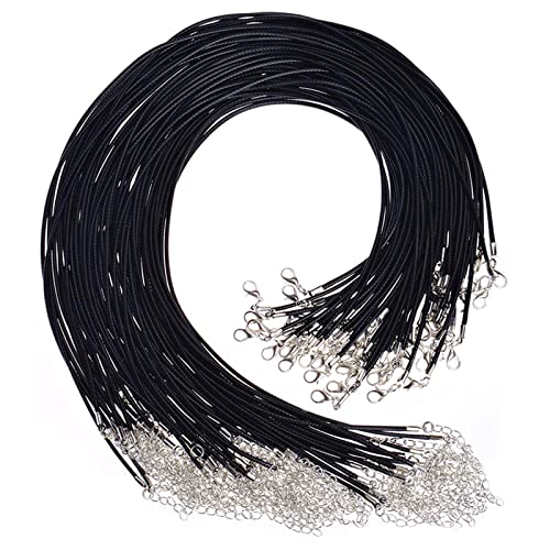VEGCOO 40 Pcs Cordon de Collier Wax Cordon de Collier en Cuir Artificiel Collier Mousqueton en Corde Tressée DIY Collier Pendentif Accessoires Cordon de Collier Unisexe (Noir)