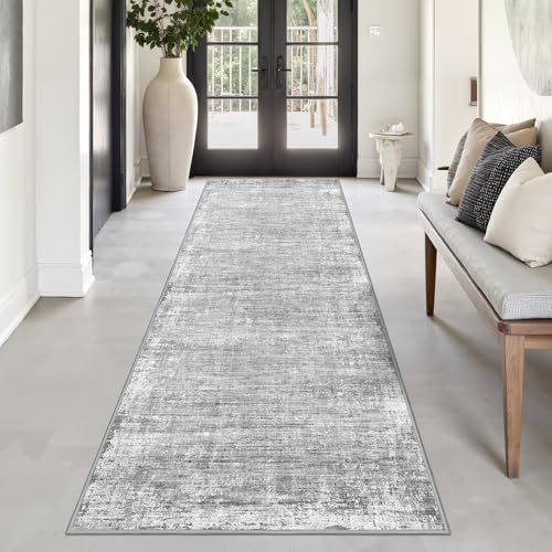 zesthome Washable Runner Rug 2x6, Runners for Hallways, Non Slip Kitchen Runner Rugs, Soft Abstract Entryway Runners, Ultra-Thin Stain Resistant Rug for Bedside, Laundry, Corridor (Grey, 2'x6')