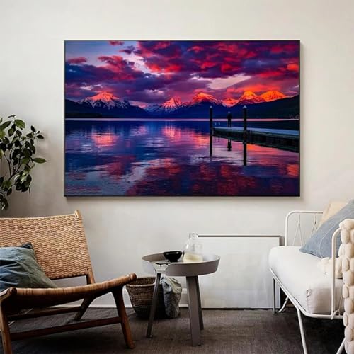 Toile paysage coucher de soleil rouge decoration salon moderne et chaleureux 60x80 cm