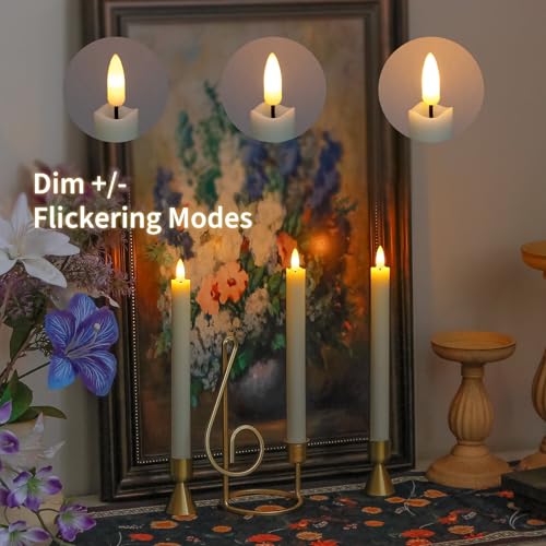 Image of LED Flameless Taper Candles with Remote Timer,Ivory Battery Operated Flickering Window Candles,Pack of 4 Real Wax Warm Fire 3D-Wick Flameless Candlesticks,Home Wedding Decor(0.78 inch x 9.64 inch)