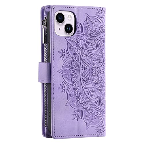 VEEMOS Wallet Case for iPhone 15 Plus Flower Flip Case Protective Leather Folio Book Phone Cover with Card Slots Kickstand Zipper Pocket - Image 3