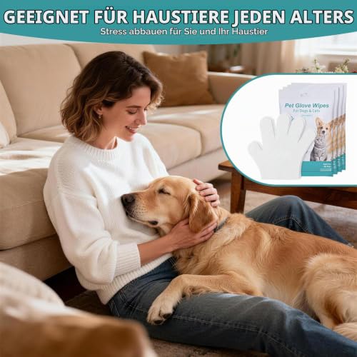 DWDHYEAN 24 Stück Hypoallergene Reinigungshandschuhe für Haustiere Handschuhtücher für Hunde Katzen Sanfte Reinigung Geruchsentfernung Antiallergisch Hautfreundlich