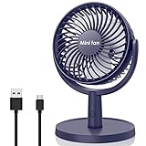 Mini Desk Fan, USB Operated Fan with 4 Speeds, Strong Airflow, Ultra Quiet Operation, 310° Adjustment, Portable Personal Fan for Home Office Desktop (Blue)