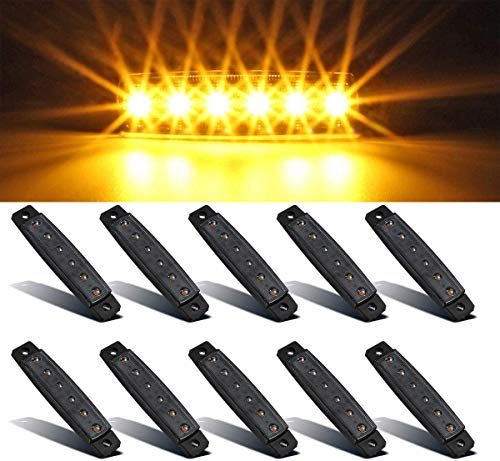 10Pcs 6 LED Amber Side Marker Indicator Lights 3.8\" Smoke Lens Trailer Marker Lights Brake Stop Lamp License Decoration Lights for Trucks Sealed, Boat Marine Led Utility Strip Lights