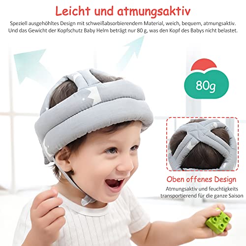 Foto von Tyuodna Baby Helm ab 6 Monate,Atmungsaktiv Baby Kopfschutz Schutzhelm,360° Anti-Kollision Baby Helmet,Verstellbarer Kopfschutzmütze,Baby Helmet für Kleinkind Lernen Laufen und Krabbeln (Grau)