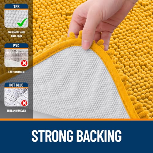 Image of OLANLY Bathroom Rugs Sets 2 Piece, Soft Absorbent Chenille Bath Mats and U-Shaped Contour Toilet Mat Area Rug Set, Machine Washable Bath Carpet, Home Decor Accessories(47 inchx20 inch+24 inchx20 inch, Golden Yellow)
