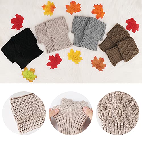 PHOGARY 4 Pairs Winter Warm Boot Cuffs for Women, Crochet Knitted Boot Socks Short Leg Warmers Boot Topper Socks Leg Cuffs2