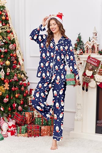 Image of Ekouaer Womens Satin Pajama Set Classic Pattern Silky Pj Sets Button Down Sleepwear Loungewear