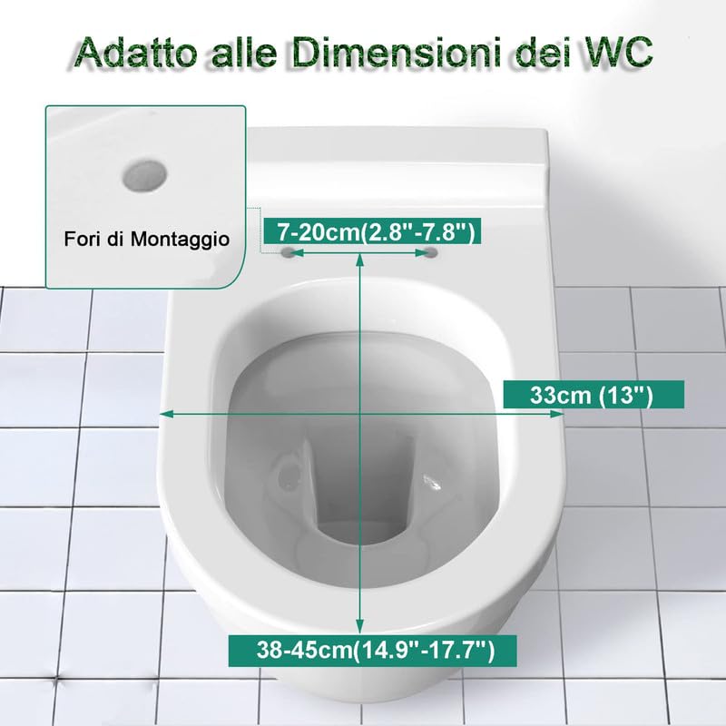 Tavoletta WC Universale Forma di D/U, Copriwater con Chiusura Ammortizzata, Sedile WC Urea-Formaldeide con Sgancio Rapido per Facile da Montare e Pulire, Coperchio WC Bianco, 02B, 42x33cm