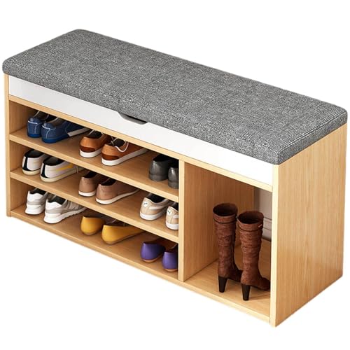 Banc de rangement à chaussures rembourré avec étagères en métal pour l'entrée du salon