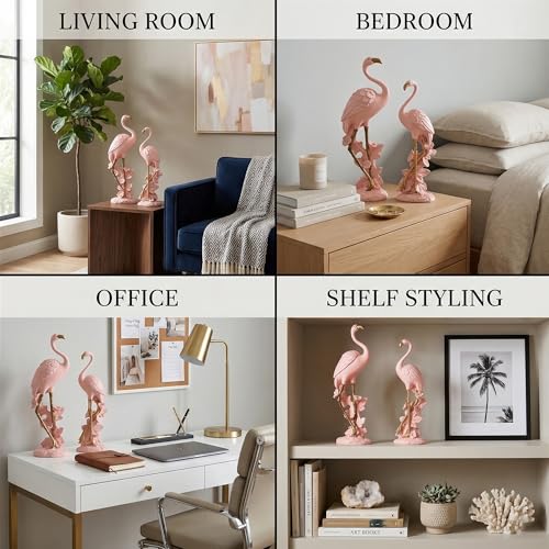 Image of Kuber Industries 3x9 Inch Flamingo Figurines Idol for Decor & Giffting Item | Set of 2 Resin Loveing Bird Showpiece for Home Decor, Office Table | Pink