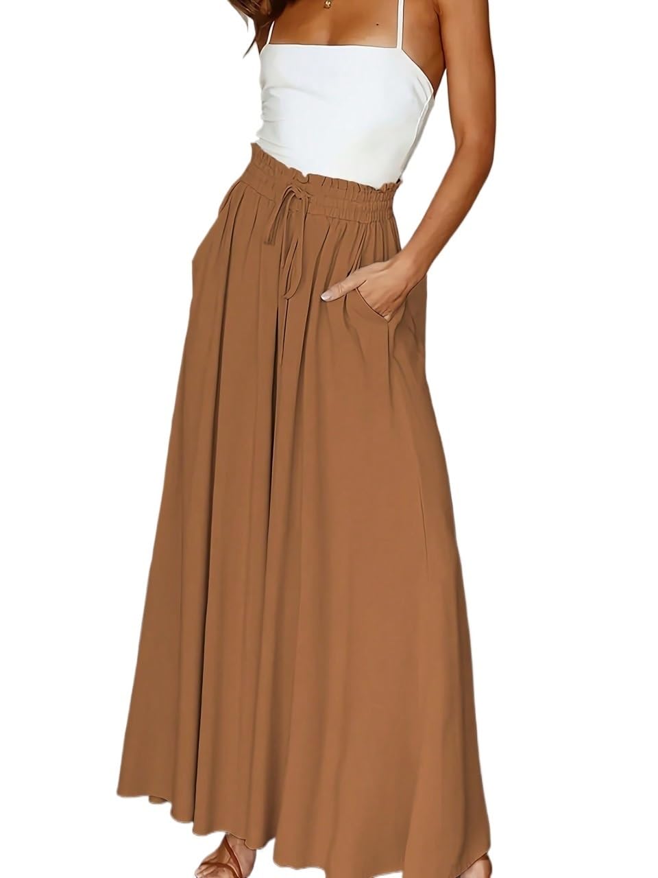 RAISER Womens Business Work Casual Pants Solid Color Loose Fit Wide Leg Pants With Pockets High Waist