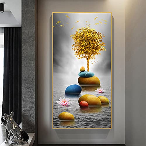 Photos salon décor paysage arbre doré et pierres contemporaines toile moderne Giclée 40x60