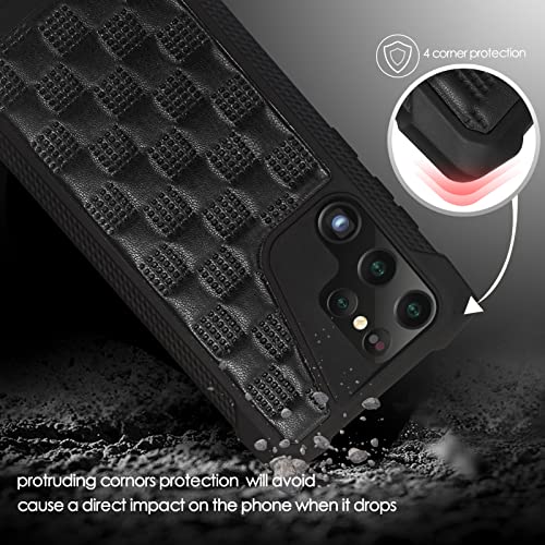 Image of Case for Samsung Galaxy S22 Ultra 5G Case, Bumper Protective Phone Case Shockproof TPU and 3D Soft PU Leather Pattern Cover for Samsung Galaxy S22 Ultra 6.8 inch Black