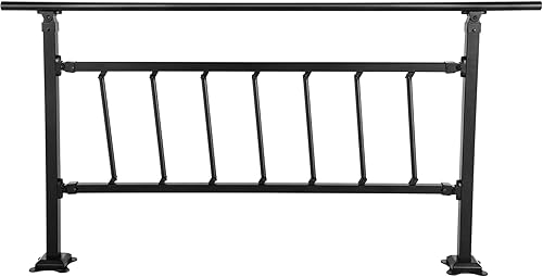 Miniatura 51 de VEVOR Pasamanos de escalera de metal ajustable para escalones al aire libre, 2-3 escalones, arco negro #1, barandillas gruesas para escaleras