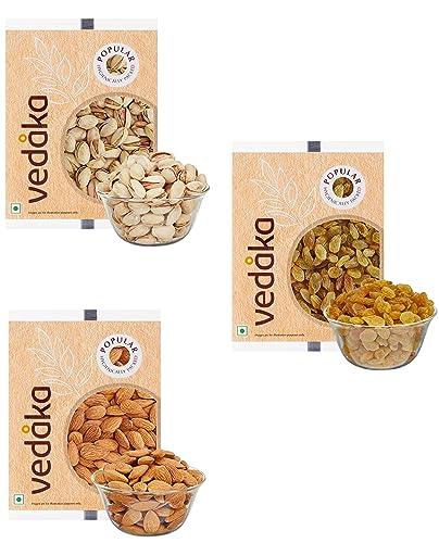 Image of Amazon Brand - Vedaka Premium Dry Fruit Almonds, Raisins, And Cashews (3 X 200g)