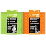 LickiMat 8'X8' Pack of 2 Slow Feeder for Dogs Boredom & Anxiety Reducer for Food Treats Yogurt Peanut Butter Fun Alternative to a Slow Feed Dog Bowl Classic Dog Buddy & Soother (Green & Orange)