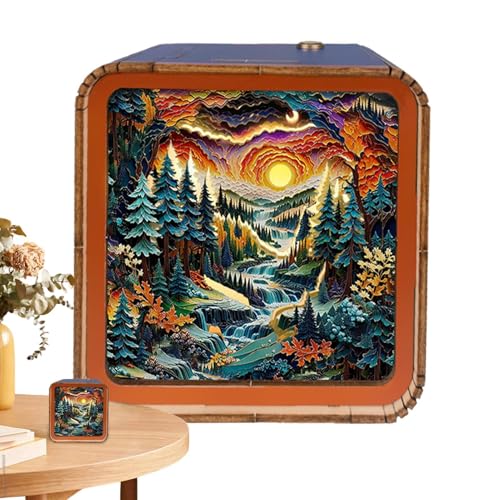 Rompecabezas de Madera inalámbricos Luz Nocturna 3D,Rompecabezas de Madera con luz LED - Lámpara de Arte portátil,Lámpara del Arte del Juguete del Rompecabezas, luz de Noche de Madera de los