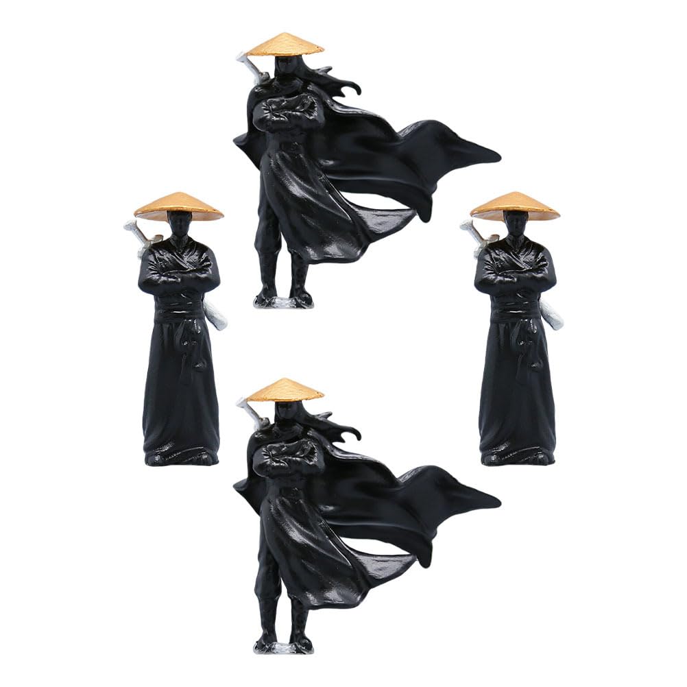 PAMINGONO 4Pcs Ancient Chinese Warrior Miniature Figurines Mini Samurai Statue for Bonsai Decorations Terrarium Decor Fish Tank Ornament Plastic Miniatures for Unique Fairy Garden Micro Landscapes