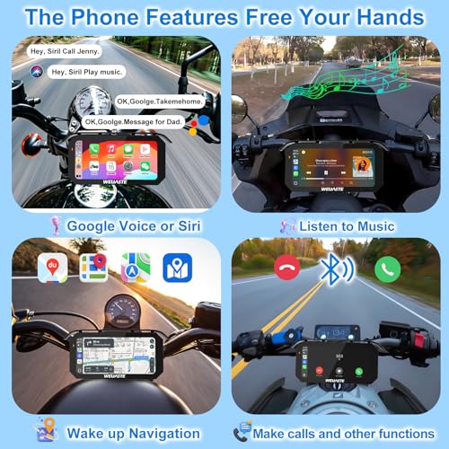 Image of 6.25 inch Motorcycle CarPlay Navigation HD Touch Screen, Wireless CarPlay & Android Auto, IP67 Waterproof GPS Display, BT, 3 Mounting Options, Universal 1 inch Ball Mount, Metal Anti-Theft Bracket