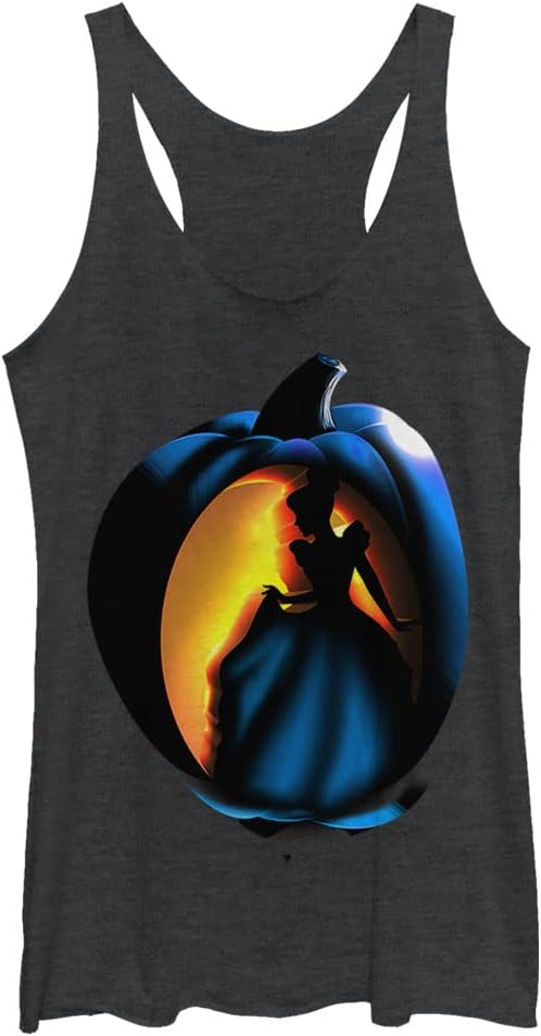 Disney Cinderella Pumpkin Carve Glow Juniors Tri Blend Tank, Black Heather, X-Large