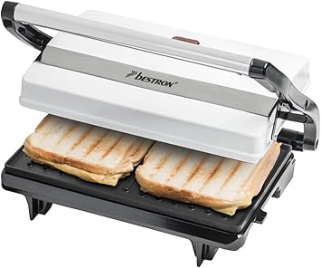 Bestron Grill a contatto per toast e panini، Rivestimento antiaderente، Viva Italia، 700 واط، بيانكو