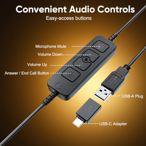Image of MAIRDI USB Headset with Microphone, PC Headset with Mic Noise Cancelling, Wired Computer Headset with Mute for Laptop Business Work Home Office Call Centers Teams Zoom Comfort