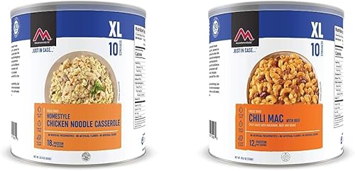 Mountain House Cazuela de fideos de pollo casera  Supervivencia liofilizada y alimentos de emergencia  #10 Can and Mountain House Chili Mac con
