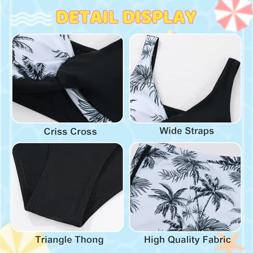Weixinbuy Girl's 3 Piece Swimsuit Teen Swimwear Tropical Print Twist Cross Bikini Bathing Suit with Cover Up Shorts Size 10-12 Black — view 5