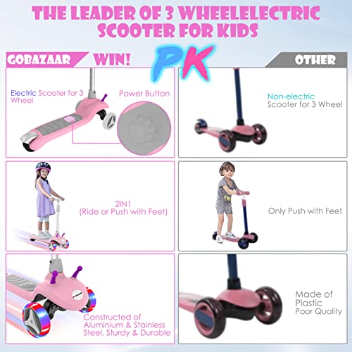 Kid Electric Scooter, 3 Wheel Electric Toddle Scooter For Kids, 3 Adjustable Height, Flashing Led Wheels & Lean-To Steer Design, Long Battery Life Electric Kick Scooter Ages 2-8 #TOP6