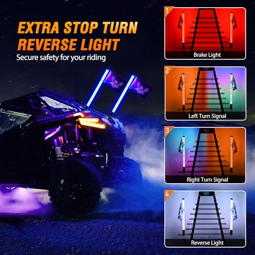 Image of Nilight LED Fat Whip Light 2PCS 3FT RGB Lighted Antenna Whips with Remote & App Control DIY Chasing Patterns Brake Reverse Turn Lights for ATV UTV Polaris RZR Can-am Dune Buggy Pickup Trucks Jeep