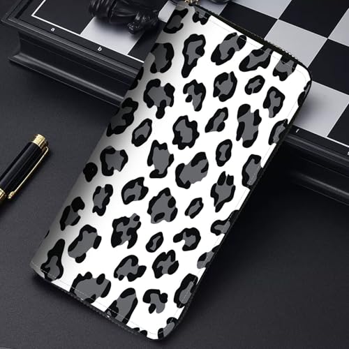 Image of RFID Blocking Leather Wallet for Women - Large Capacity Zip Around Clutch with 8 Card Slots,32 Cash Pockets & Coin Zipper,Leopard Print