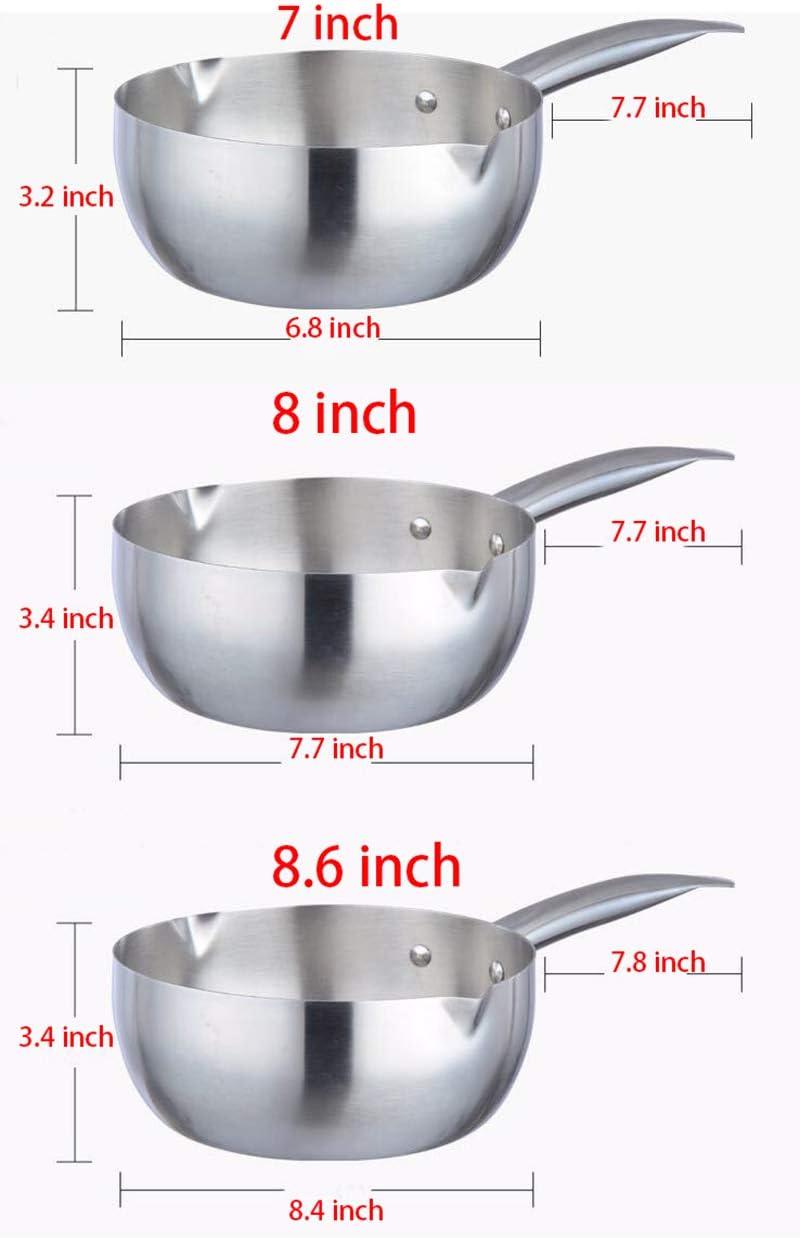 Chocolate Milk Pan Stainless Steel Pan Butter Sugar Melting Pot Yukihira Saucepan, Traditional Japanese Yukihira Pot Stainless Steel Saucepan Milk Sauce Pan (8.6 inch 3 Quart)