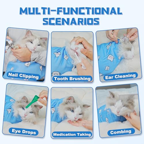 Image of Supet Cat Wrap for Cutting Nails, 2026 Self-Adherent Cat Grooming Wrap, Anti-Escape Calming Cat Swaddle Wrap for Medicine, Nail Clipping, Teeth Brushing, Ear Cleaning