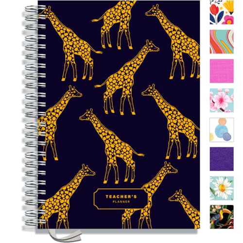 Teacher Planner 2026-2027 A4 size by Pirongs | 5 Lesson Planner for Teachers | Page a day | Undated Hardback Wiro-bound Teachers Planner - Giraffe