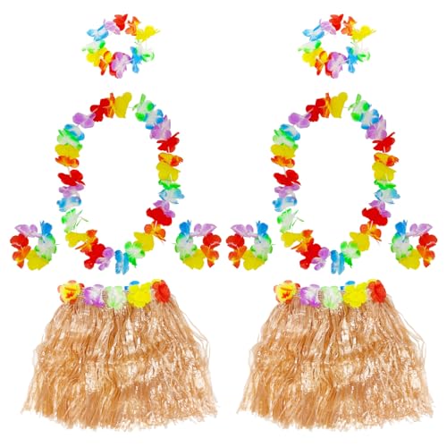 FUIPVGI 10 Piezas Set Hawaiano, Conjunto Hawaii Hula para Niñas Mujer, Falda de Paja, Guirnaldas Flores, Fiesta Hula Luau Accesorio, para Fiestas de Baile, Playa, Fiesta Hawaiana Luau