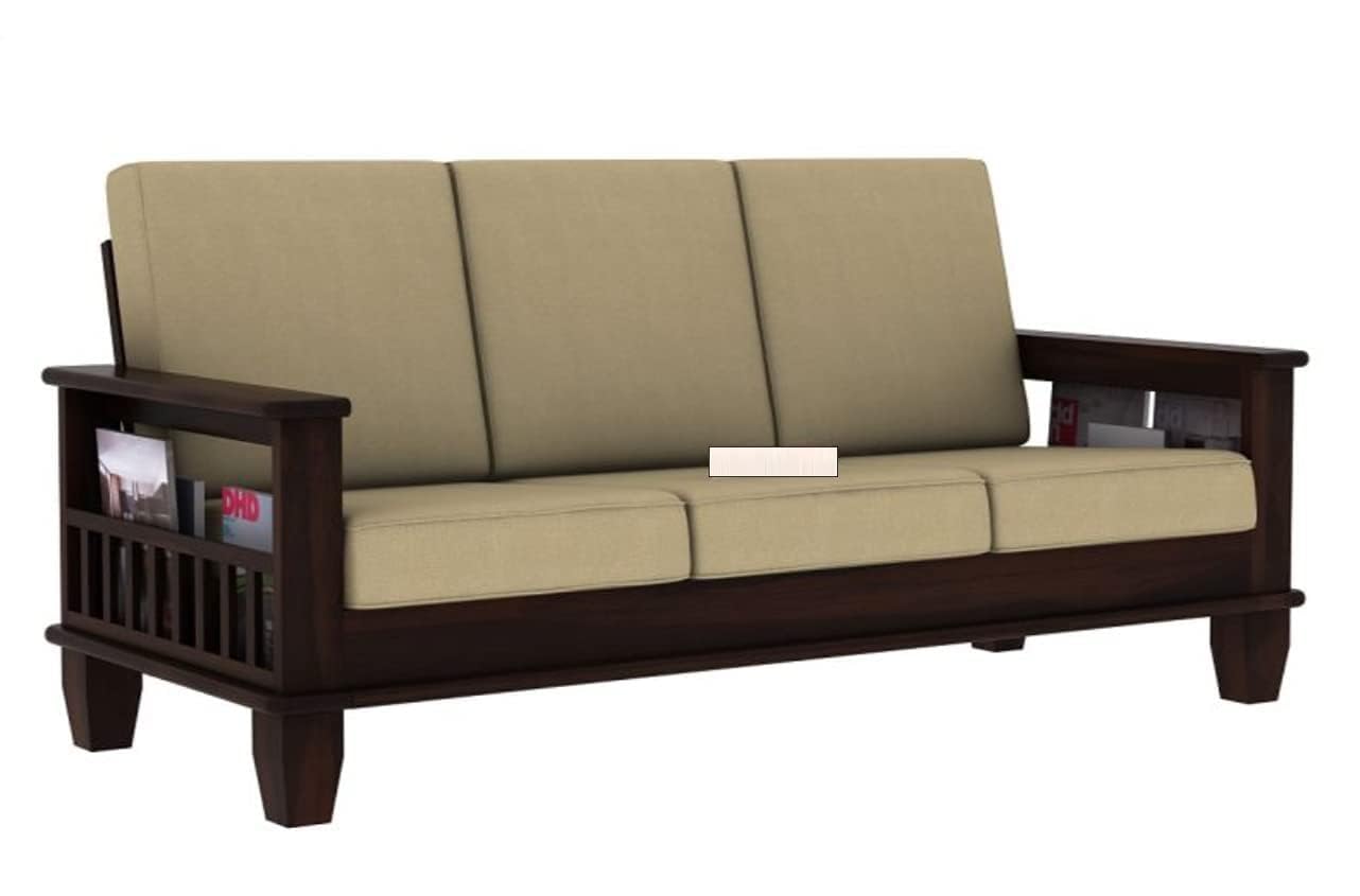 Solid Sheesham Wood 3-Person Sofa Furniture Sofa Set for Home Living Room || Wooden 3 Seater Sofa with Cream Cushion for Office and Hall-Customer Side Self Assembly (Walnut Finish)-image-7