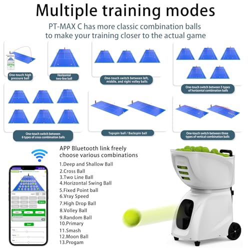 PUSUN PT-MAX C Professional Smart Tennis Ball Machine | APP Controlled 28-Point Programming | 5-7Hr Ultra Battery | 20-140km/h Variable Speed | 150 Ball Capacity | Portable Training Solution (White) - Thumbnail 4