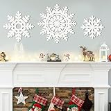 Wooden Large Snowflake Ornaments Sign Christmas Decorations 3Pack, Wood Hollow White Snowflakes Crafts Winter Hanging Plaques Decorations 3 Size of Cutouts New Year Wall Bedroom Living Room Decoration