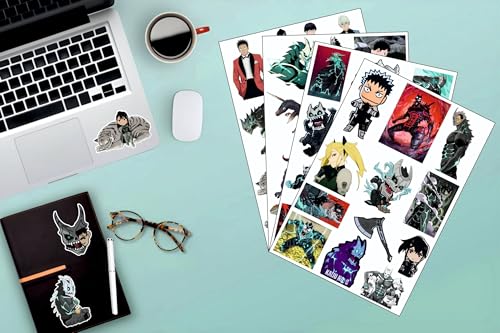 Image of AnimeVerse Pack of 53 Kaiju no.8 Anime Stickers for Laptop, Phone, Guitar, Bike, PC, | Waterproof Glossy Vinyl Decals | Residue-Free Anime Stickers Collection (Kaiju No.8)